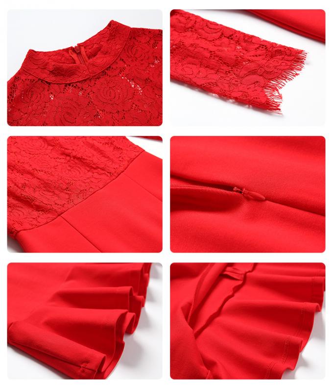 Cordón largo del ajustado de la manga del nuevo diseño de JS 37 que cose los vestidos sexy rojos para las mujeres